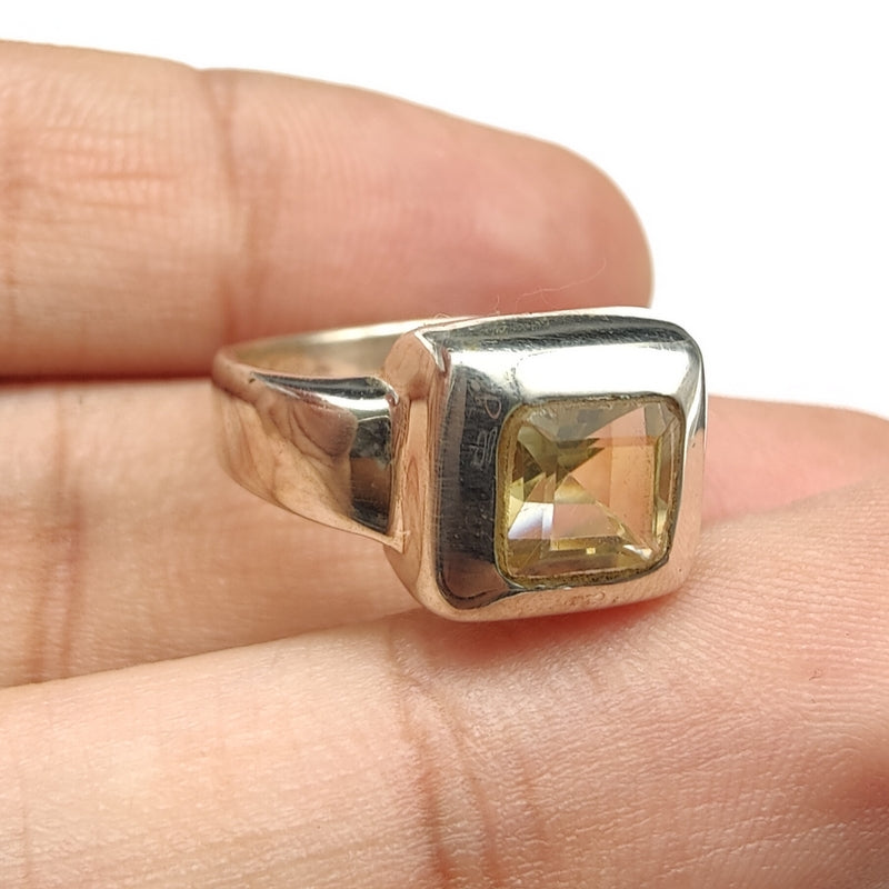 925 SOLID STERLING SILVER NATURAL LEMON QUARTZ GEMSTONES HANDMADE RING, ALL SIZES AVAILABLE