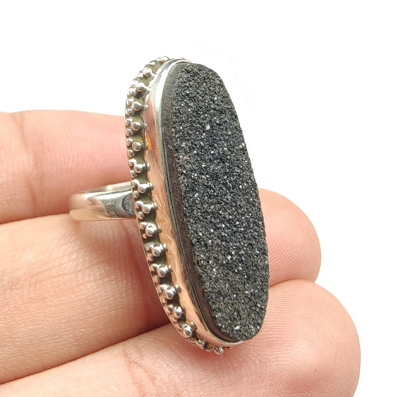 925 SOLID STERLING SILVER NATURAL BLACK DRUZY GEMSTONES HANDMADE RING, ALL SIZES AVAILABLE