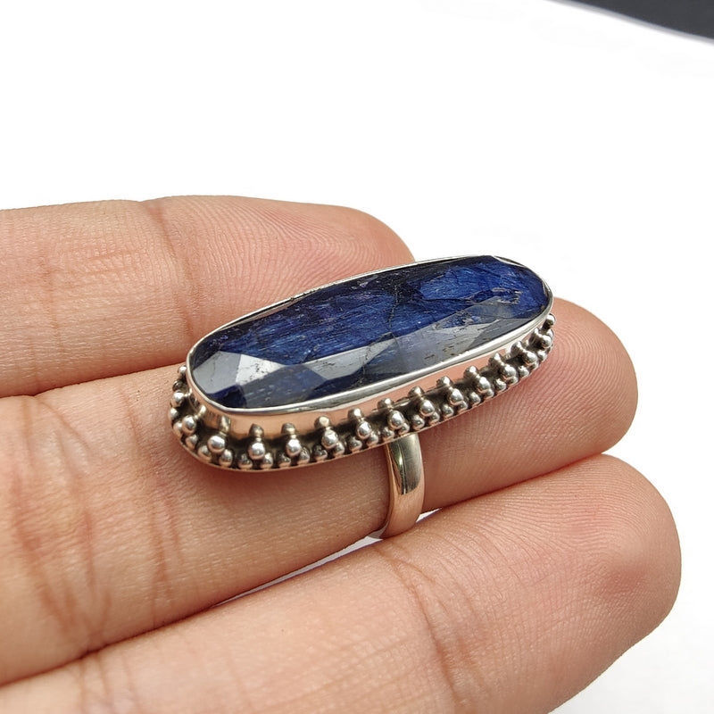 925 SOLID STERLING SILVER NATURAL BLUE SAPPHIRE GEMSTONES HANDMADE RING, ALL SIZES AVAILABLE