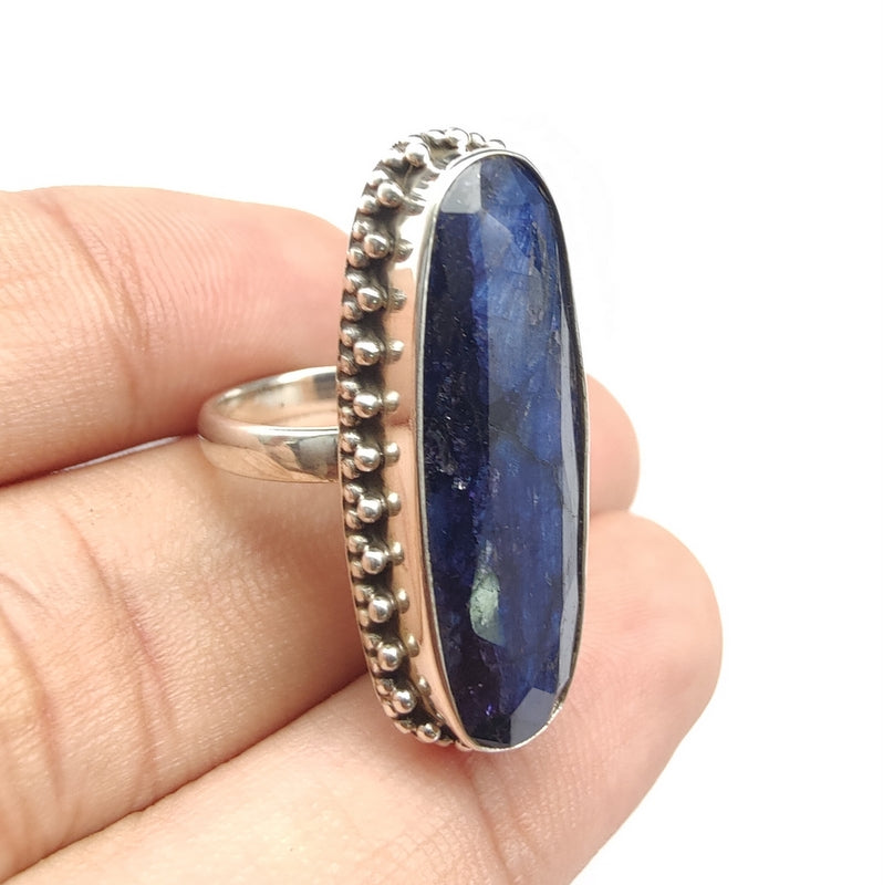 925 SOLID STERLING SILVER NATURAL BLUE SAPPHIRE GEMSTONES HANDMADE RING, ALL SIZES AVAILABLE