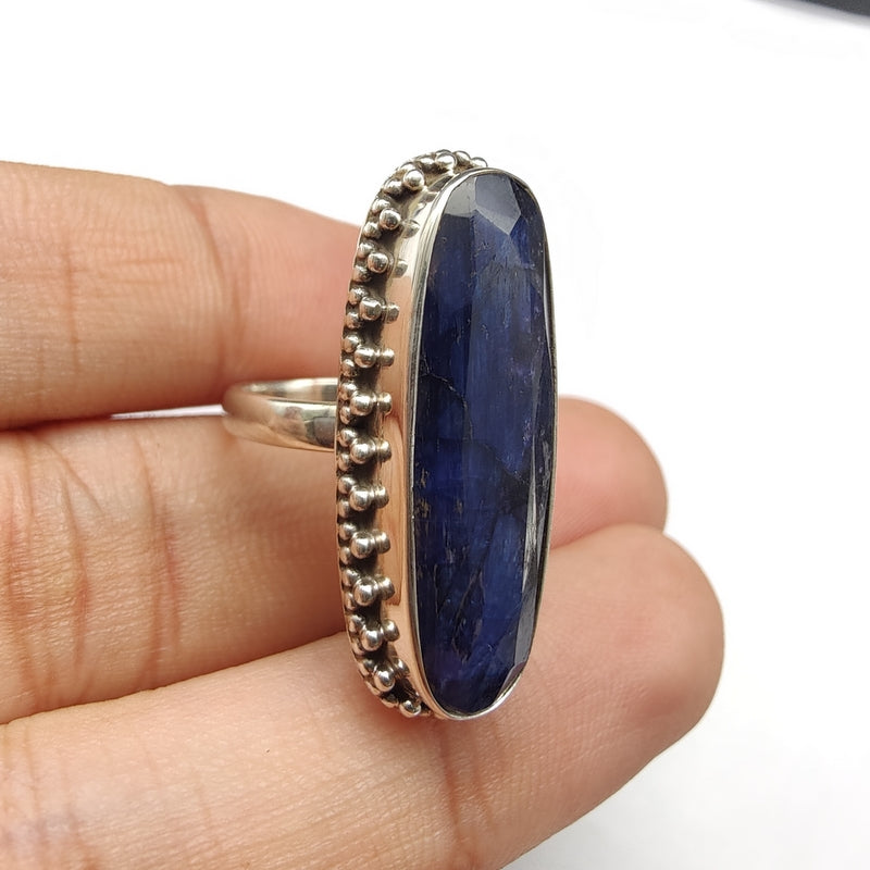 925 SOLID STERLING SILVER NATURAL BLUE SAPPHIRE GEMSTONES HANDMADE RING, ALL SIZES AVAILABLE