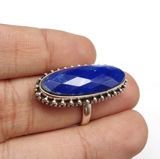 925 SOLID STERLING SILVER NATURAL LAPIS LAZULI GEMSTONES HANDMADE RING, ALL SIZES AVAILABLE