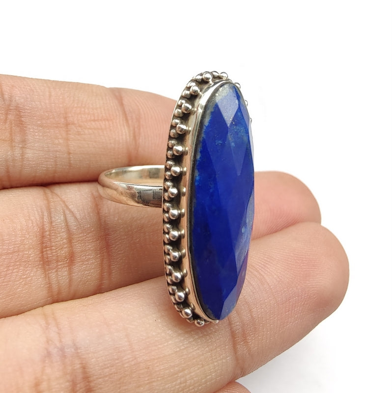 925 SOLID STERLING SILVER NATURAL LAPIS LAZULI GEMSTONES HANDMADE RING, ALL SIZES AVAILABLE