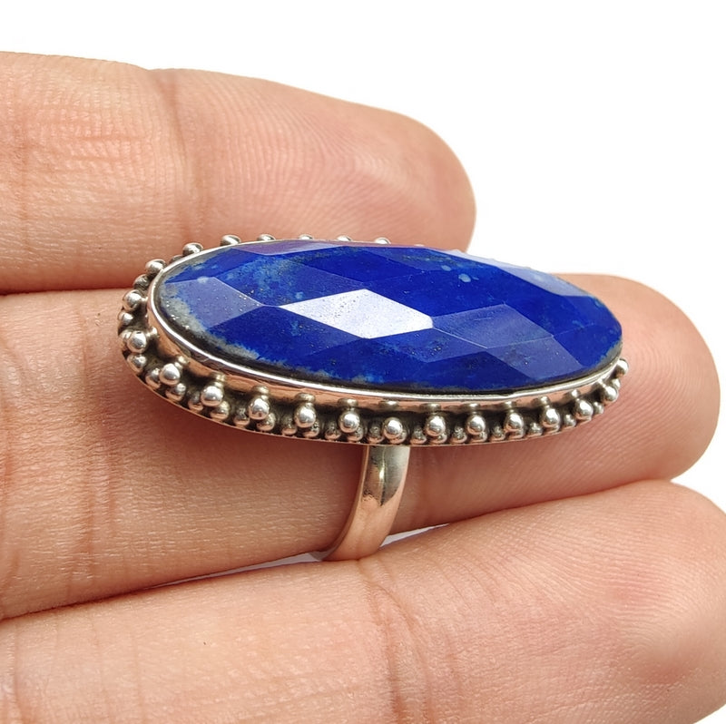 925 SOLID STERLING SILVER NATURAL LAPIS LAZULI GEMSTONES HANDMADE RING, ALL SIZES AVAILABLE