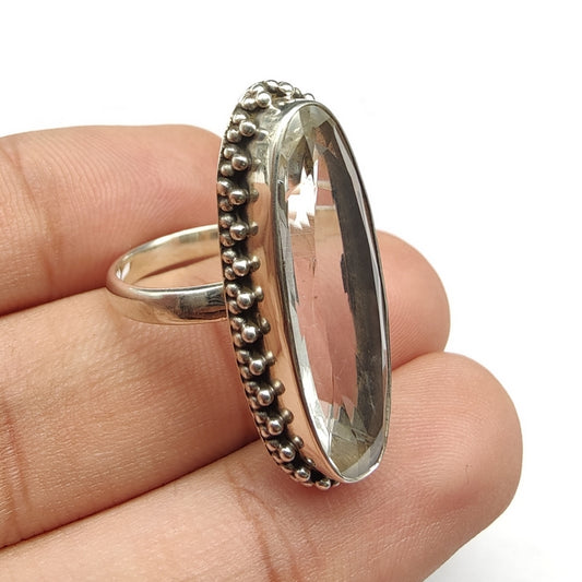 925 SOLID STERLING SILVER NATURAL GREEN AMETHYST GEMSTONES HANDMADE RING, ALL SIZES AVAILABLE