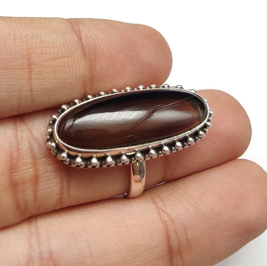 925 SOLID STERLING SILVER NATURAL SMOKY QUARTZ GEMSTONES HANDMADE RING, ALL SIZES AVAILABLE