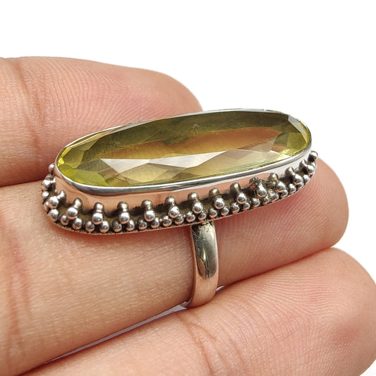 925 SOLID STERLING SILVER NATURAL LEMON QUARTZ GEMSTONES HANDMADE RING, ALL SIZES AVAILABLE