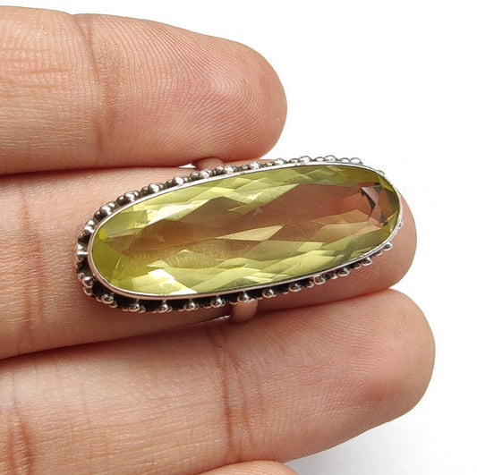 925 SOLID STERLING SILVER NATURAL LEMON QUARTZ GEMSTONES HANDMADE RING, ALL SIZES AVAILABLE