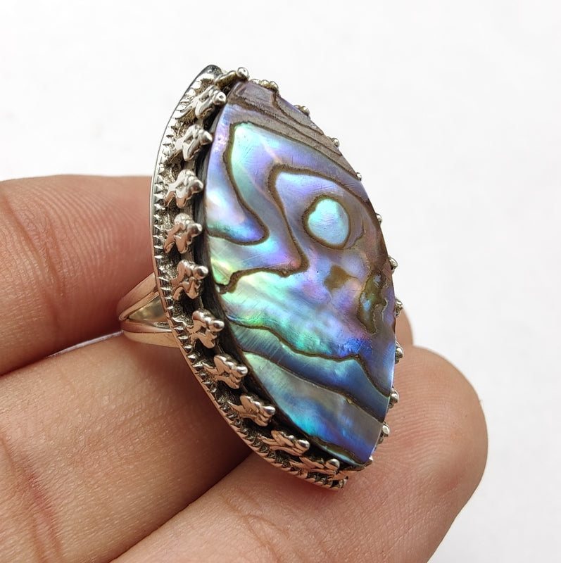 925 SOLID STERLING SILVER NATURAL ABALONE SHELL GEMSTONES HANDMADE RING, ALL SIZES AVAILABLE