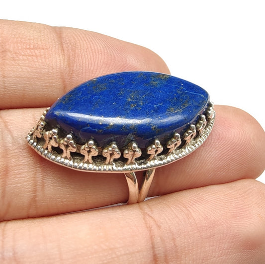 925 SOLID STERLING SILVER NATURAL LAPIS LAZULI GEMSTONES HANDMADE RING, ALL SIZES AVAILABLE