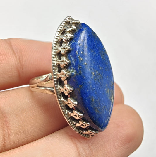 925 SOLID STERLING SILVER NATURAL LAPIS LAZULI GEMSTONES HANDMADE RING, ALL SIZES AVAILABLE