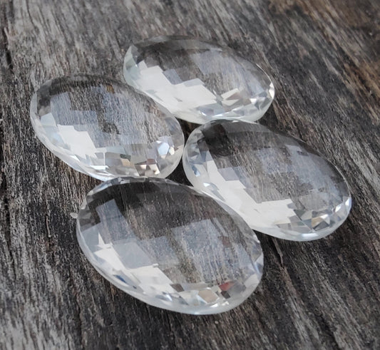 AAA+ Quality Natural Crystal Quartz Oval Shape Briolette Checker Cut Flat Back Calibrated Wholesale Gemstones, All Sizes Available