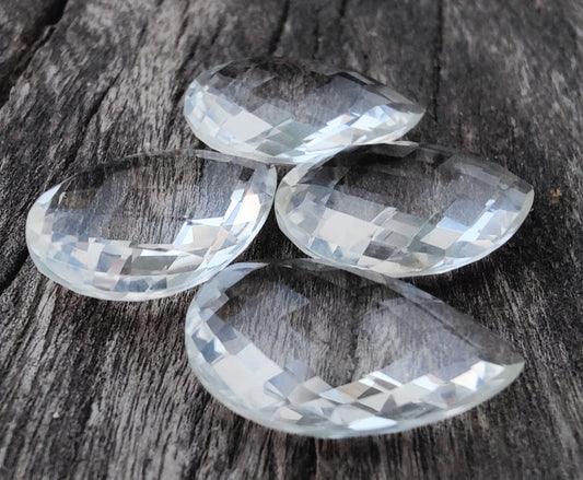 AAA+ Quality Natural Crystal Quartz Teardrop Shape Briolette Checker Cut Calibrated Pear Shape Wholesale Gemstones, All Sizes Available