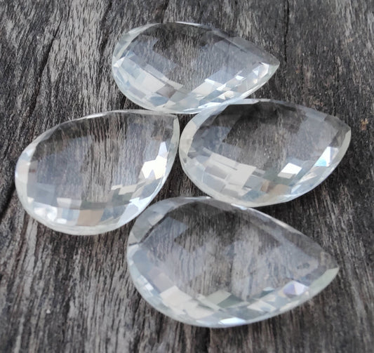 AAA+ Quality Natural Crystal Quartz Teardrop Shape Briolette Checker Cut Calibrated Pear Shape Wholesale Gemstones, All Sizes Available