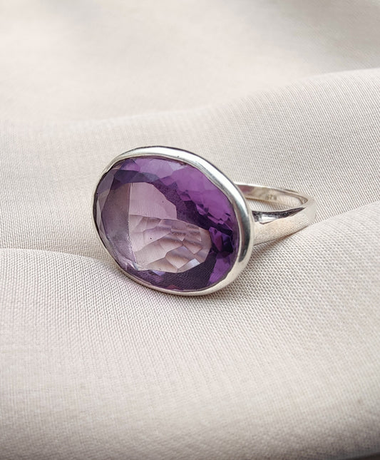925 SOLID STERLING SILVER NATURAL AMETHYST GEMSTONES HANDMADE RING, ALL SIZES AVAILABLE