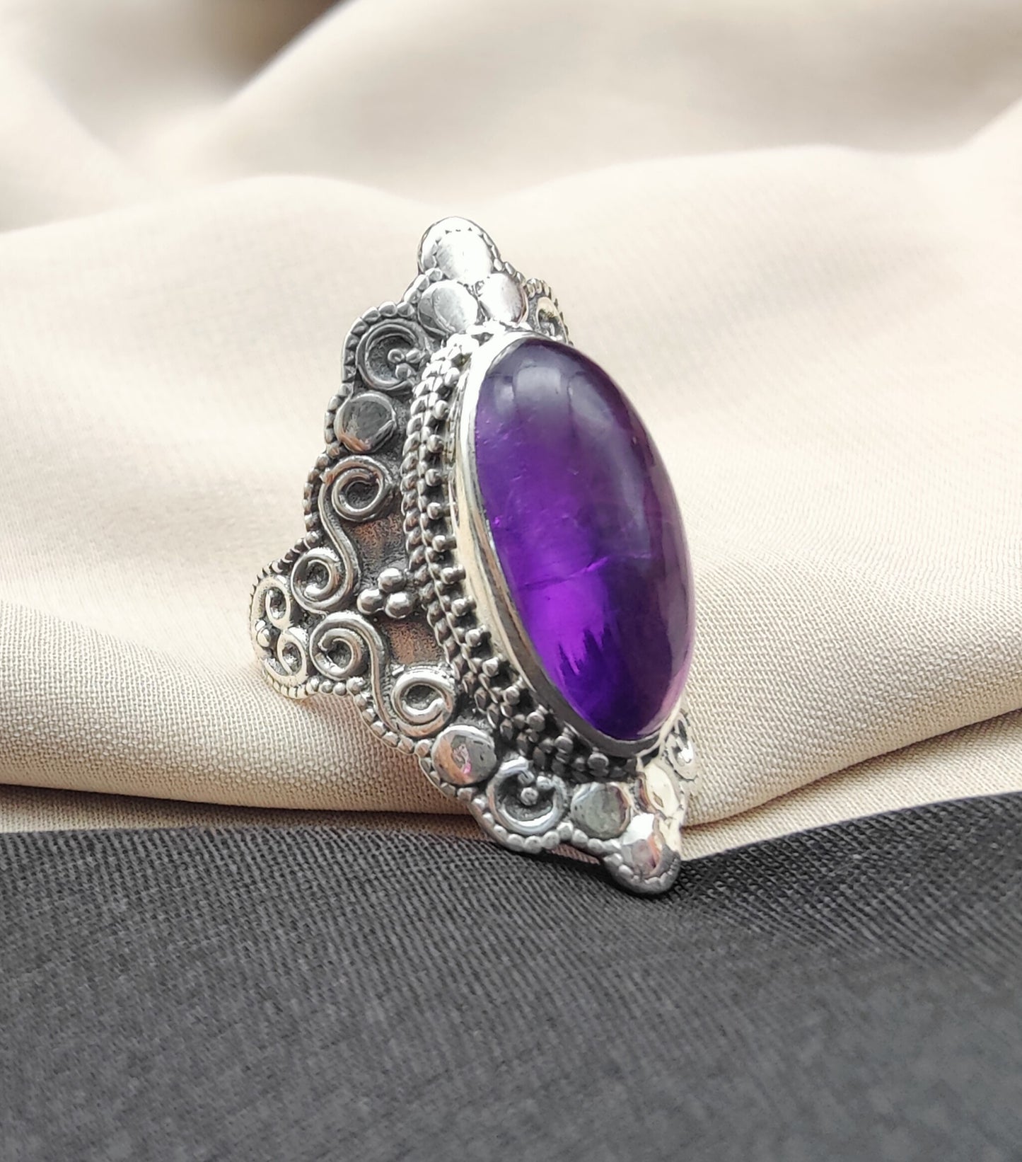 925 SOLID STERLING SILVER NATURAL AMETHYST GEMSTONES HANDMADE RING, ALL SIZES AVAILABLE