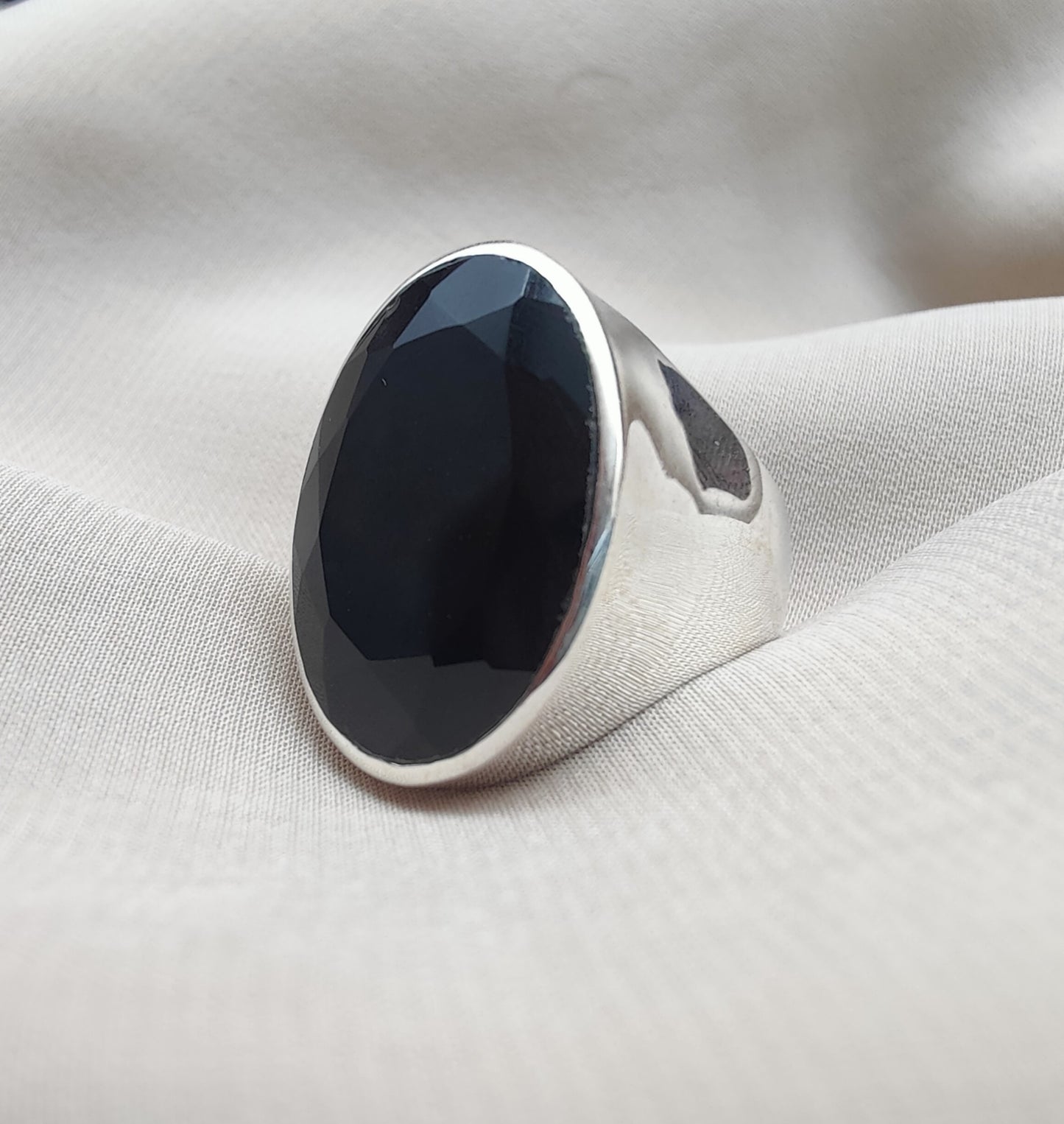 925 SOLID STERLING SILVER NATURAL BLACK ONYX GEMSTONES HANDMADE RING, ALL SIZES AVAILABLE