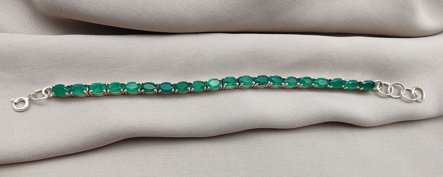 925 SOLID STERLING SILVER NATURAL GREEN ONYX HANDMADE BRACELET,8 INCHES