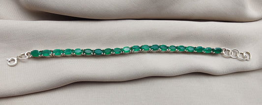 925 SOLID STERLING SILVER NATURAL GREEN ONYX HANDMADE BRACELET,8 INCHES