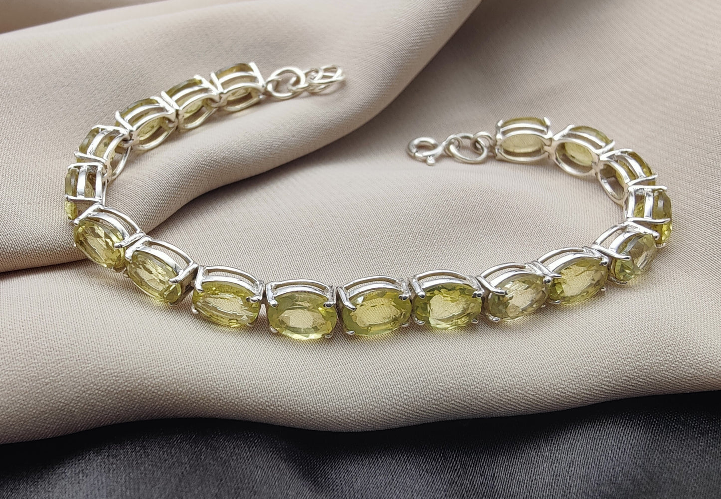 925 SOLID STERLING SILVER NATURAL LEMON QUARTZ HANDMADE BRACELET,8 INCHES