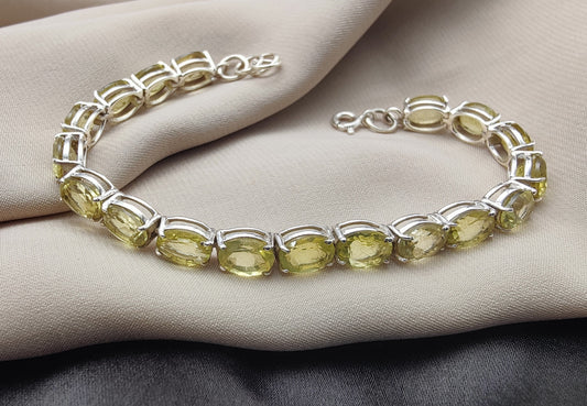 925 SOLID STERLING SILVER NATURAL LEMON QUARTZ HANDMADE BRACELET,8 INCHES