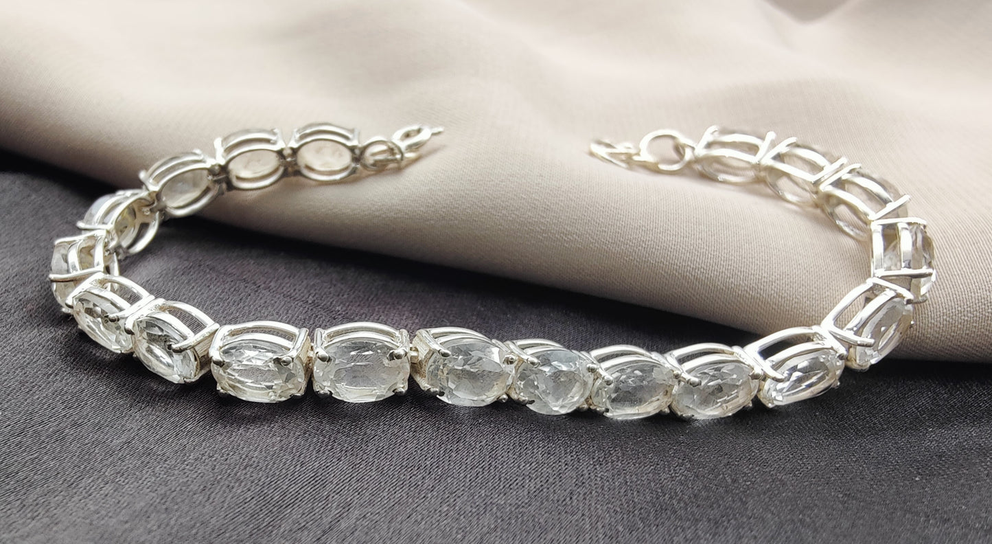 925 SOLID STERLING SILVER NATURAL CRYSTAL HANDMADE BRACELET,8 INCHES