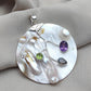 925 SOLID STERLING SILVER NATURAL PEARL WITH MULTI GEMSTONES HANDMADE PENDANT