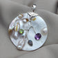 925 SOLID STERLING SILVER NATURAL PEARL WITH MULTI GEMSTONES HANDMADE PENDANT