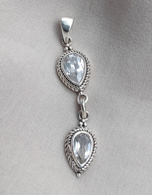 925 SOLID STERLING SILVER NATURAL CRYSTAL QUARTZ PEAR SHAPE HANDMADE PENDANT