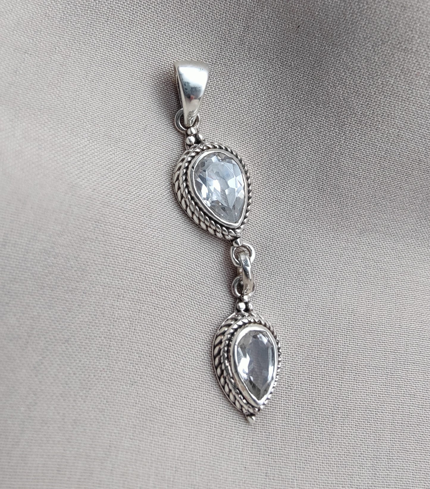 925 SOLID STERLING SILVER NATURAL CRYSTAL QUARTZ PEAR SHAPE HANDMADE PENDANT