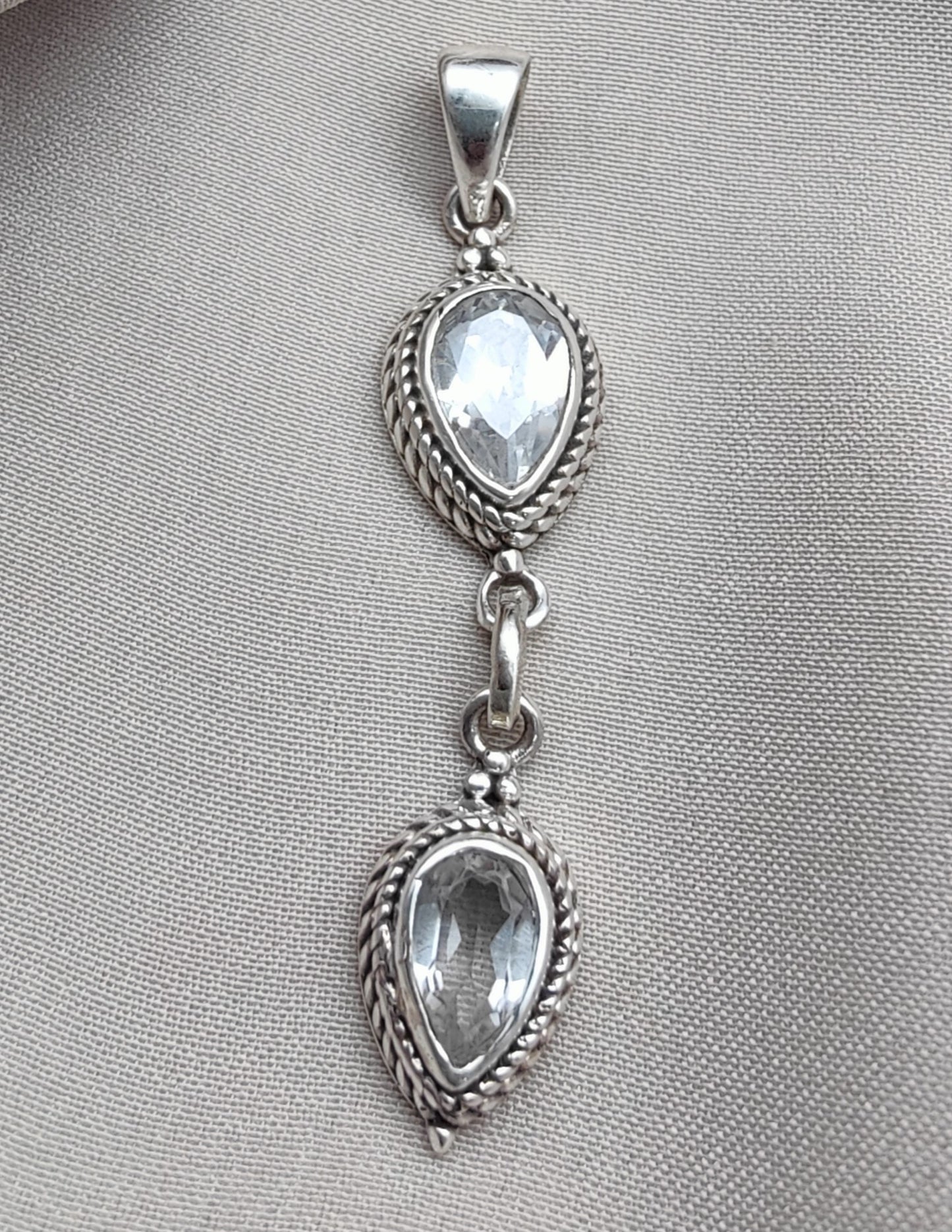 925 SOLID STERLING SILVER NATURAL CRYSTAL QUARTZ PEAR SHAPE HANDMADE PENDANT