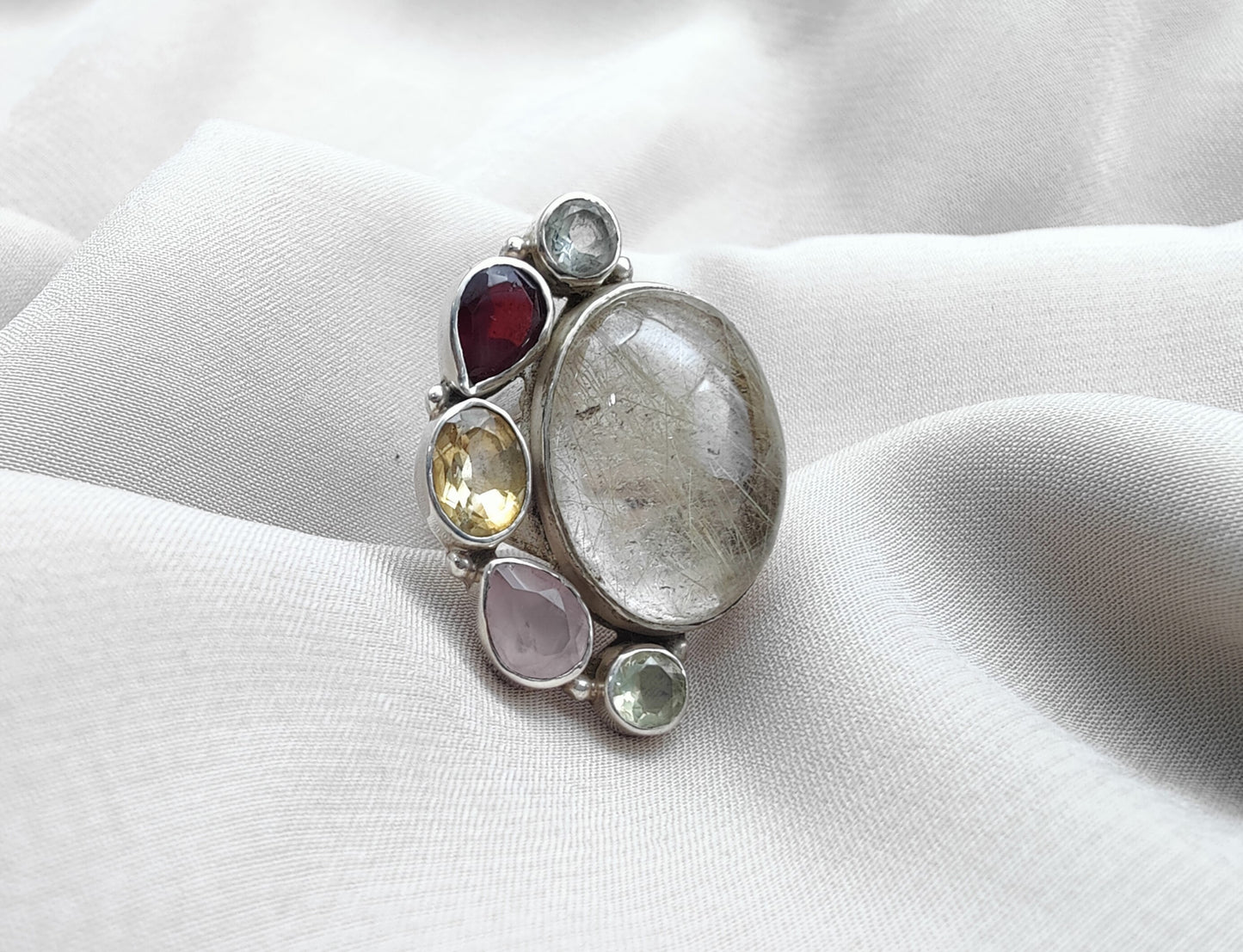 925 SOLID STERLING SILVER NATURAL MULTI GEMSTONES HANDMADE RING, ALL SIZES AVAILABLE
