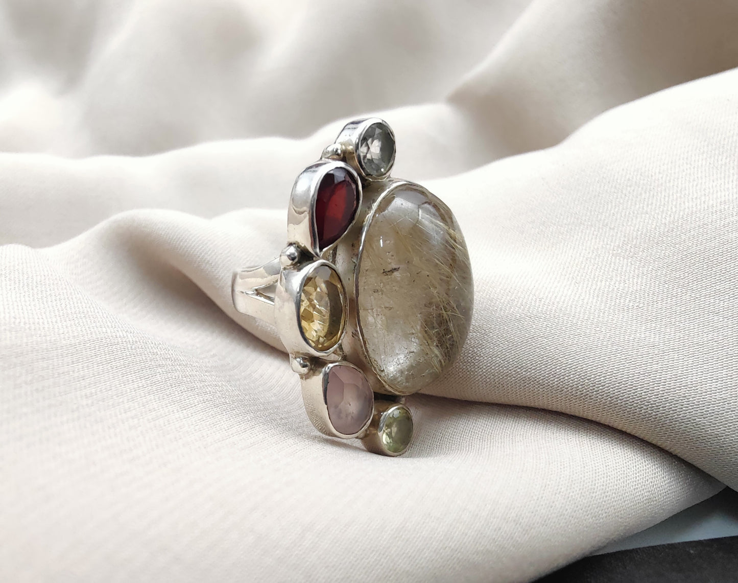 925 SOLID STERLING SILVER NATURAL MULTI GEMSTONES HANDMADE RING, ALL SIZES AVAILABLE