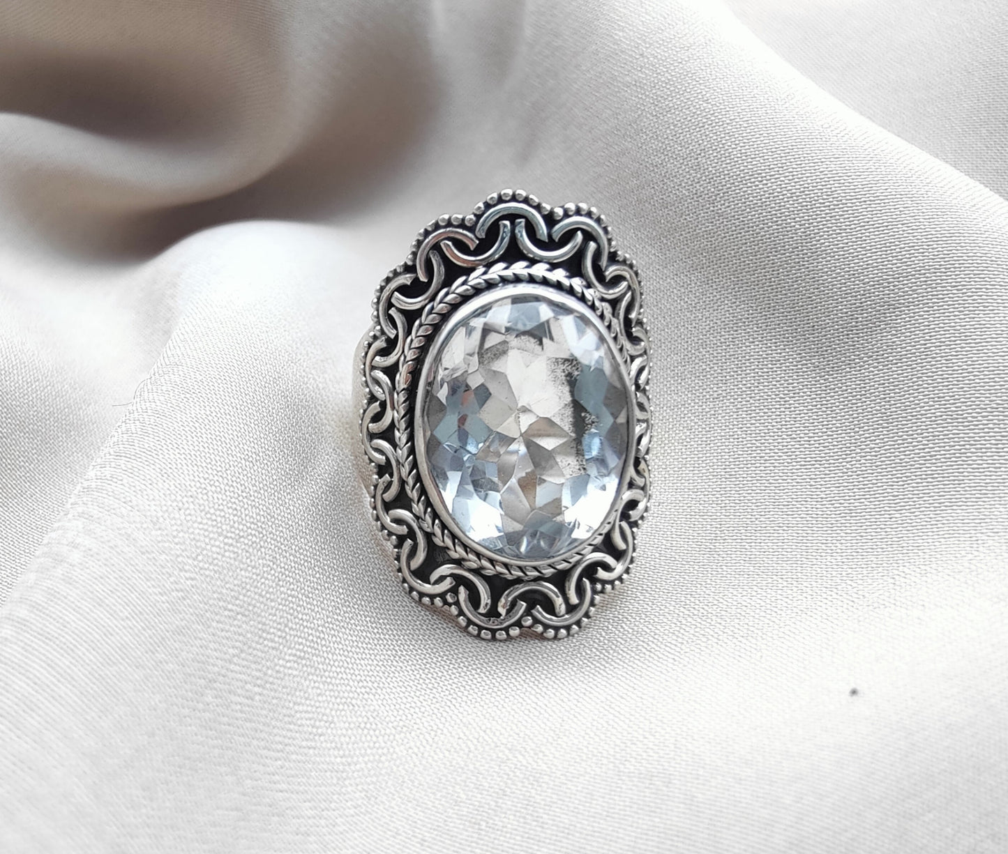 925 SOLID STERLING SILVER NATURAL CRYSTAL QUARTZ HANDMADE RING, ALL SIZES AVAILABLE