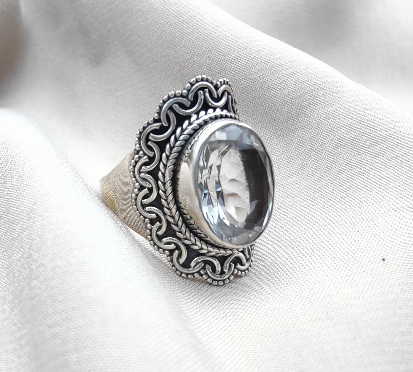 925 SOLID STERLING SILVER NATURAL CRYSTAL QUARTZ HANDMADE RING, ALL SIZES AVAILABLE