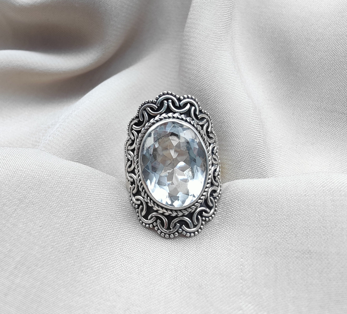 925 SOLID STERLING SILVER NATURAL CRYSTAL QUARTZ HANDMADE RING, ALL SIZES AVAILABLE