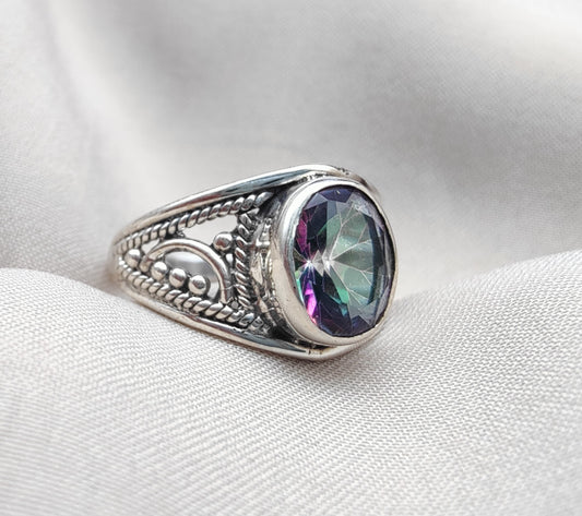 925 SOLID STERLING SILVER NATURAL MYSTIC QUARTZ HANDMADE RING, ALL SIZES AVAILABLE