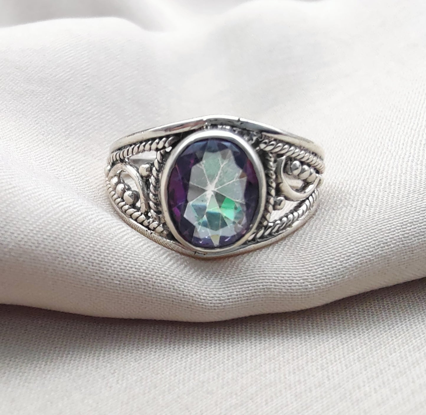 925 SOLID STERLING SILVER NATURAL MYSTIC QUARTZ HANDMADE RING, ALL SIZES AVAILABLE