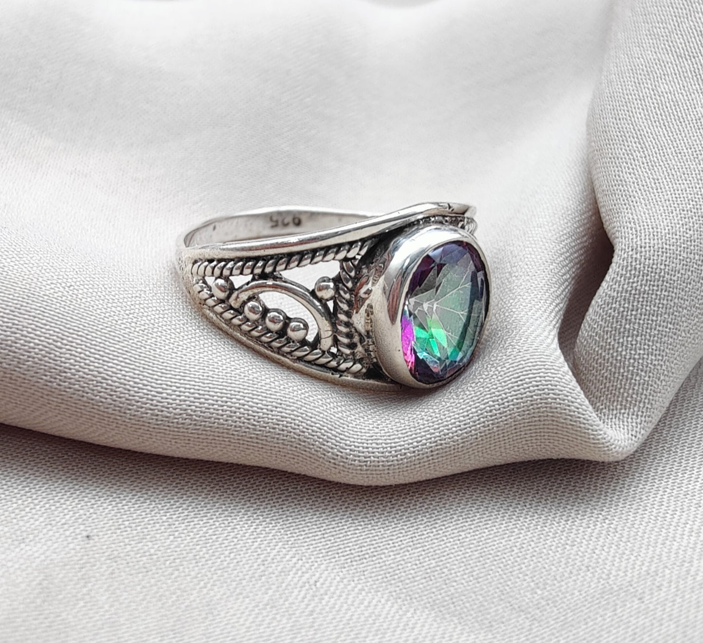 925 SOLID STERLING SILVER NATURAL MYSTIC QUARTZ HANDMADE RING, ALL SIZES AVAILABLE
