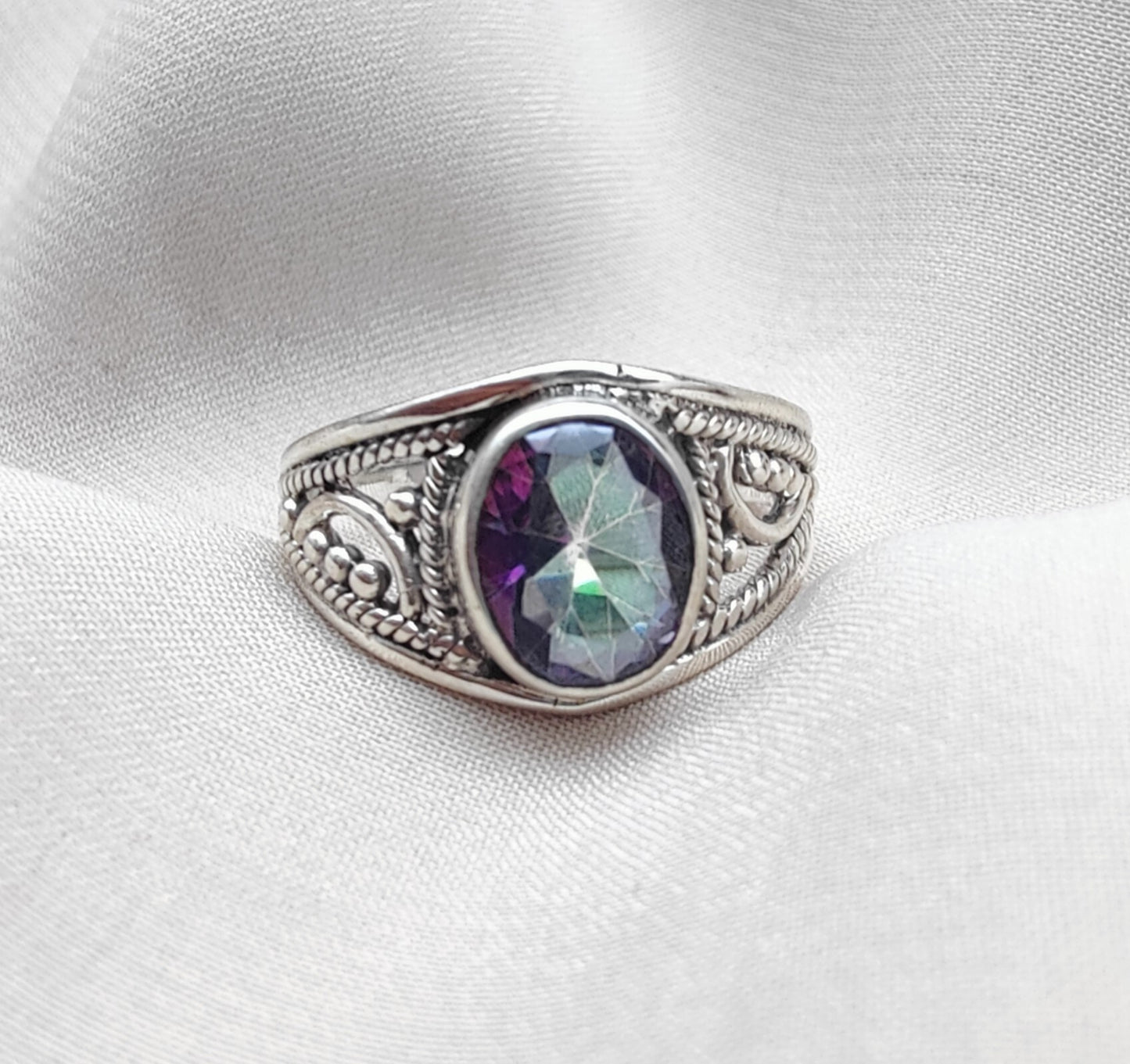 925 SOLID STERLING SILVER NATURAL MYSTIC QUARTZ HANDMADE RING, ALL SIZES AVAILABLE