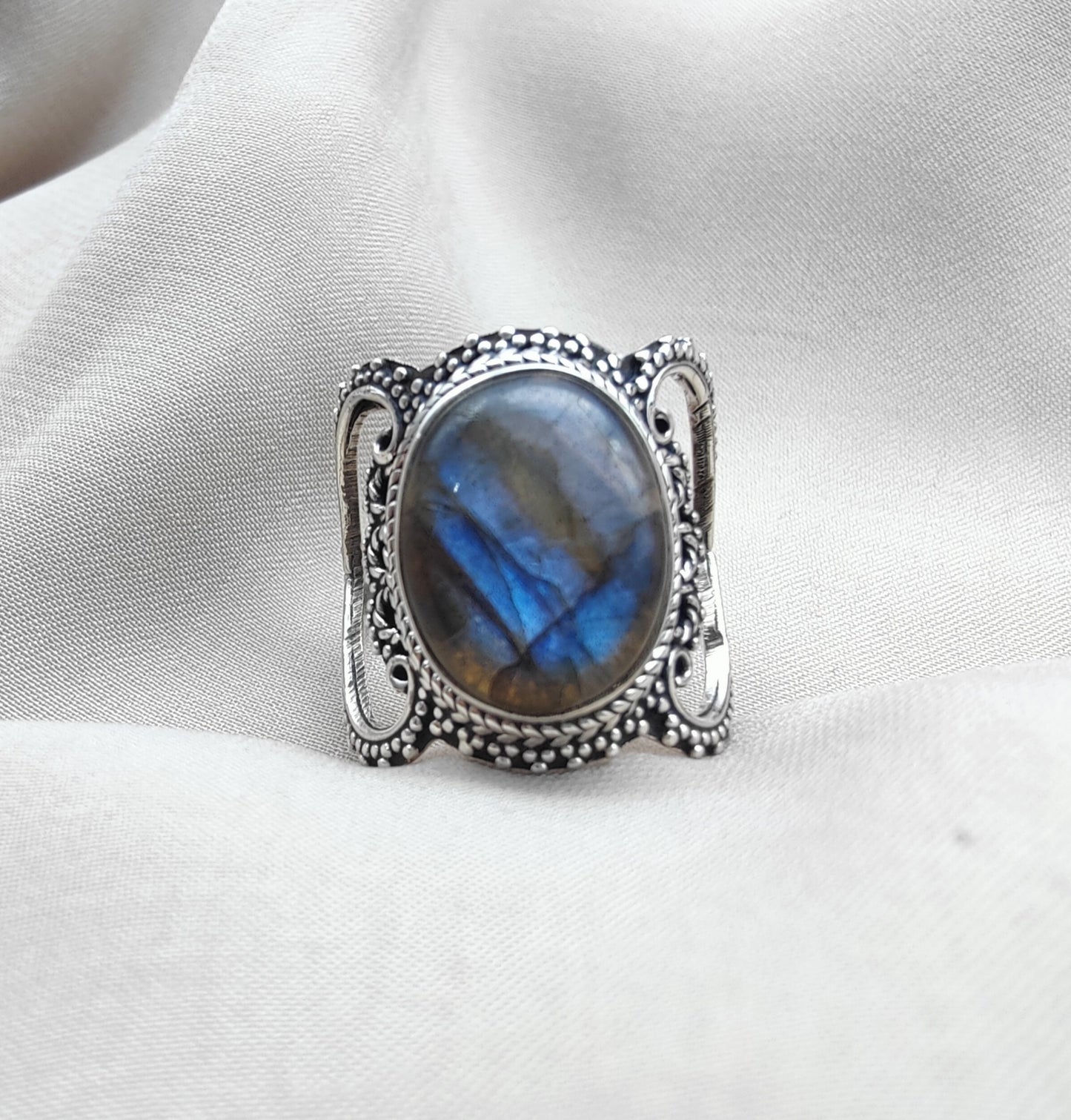 925 SOLID STERLING SILVER NATURAL LABRADORITE HANDMADE RING, ALL SIZES AVAILABLE