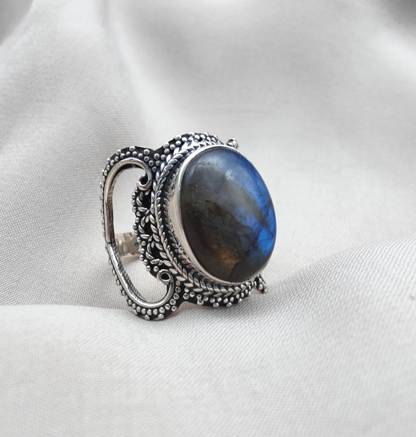925 SOLID STERLING SILVER NATURAL LABRADORITE HANDMADE RING, ALL SIZES AVAILABLE