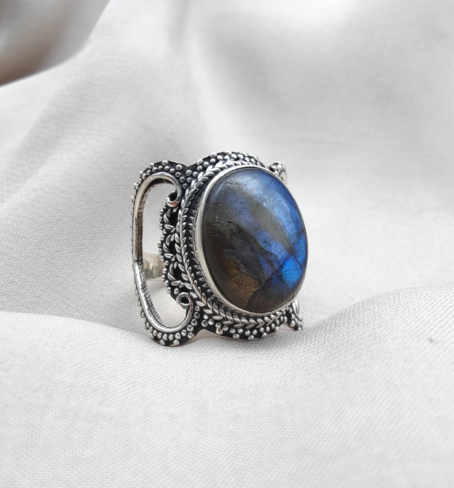 925 SOLID STERLING SILVER NATURAL LABRADORITE HANDMADE RING, ALL SIZES AVAILABLE