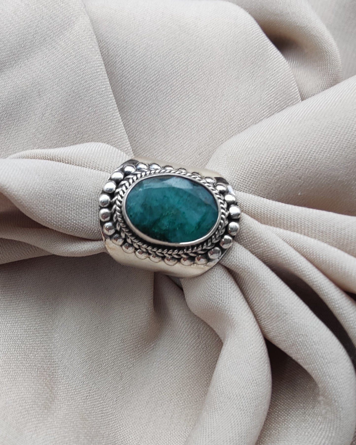 925 SOLID STERLING SILVER NATURAL EMERALD HANDMADE RING, ALL SIZES AVAILABLE