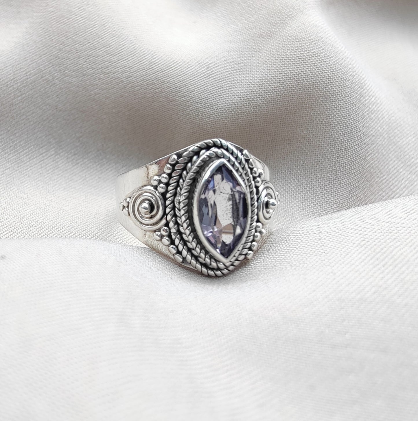 925 SOLID STERLING SILVER NATURAL AMETHYST FACETED CUT GEMSTONE HANDMADE RING, ALL SIZES AVAILABLE
