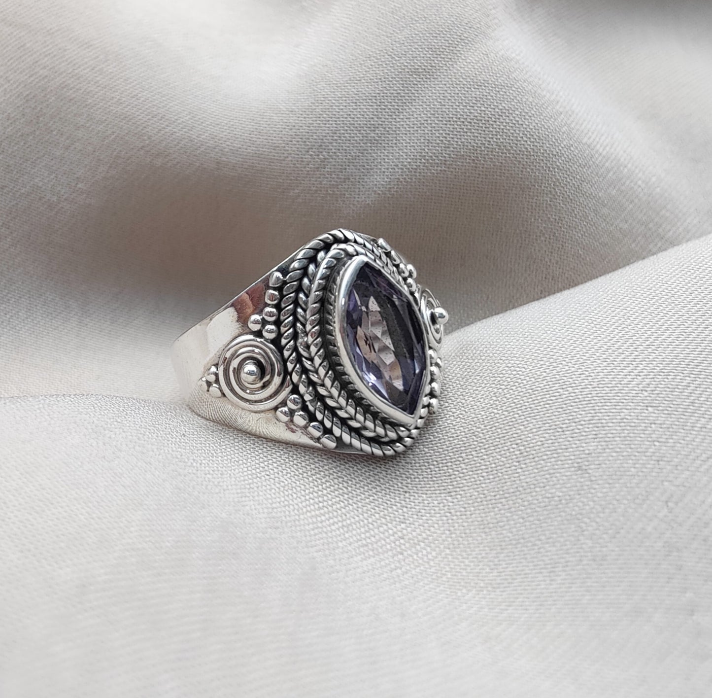 925 SOLID STERLING SILVER NATURAL AMETHYST FACETED CUT GEMSTONE HANDMADE RING, ALL SIZES AVAILABLE