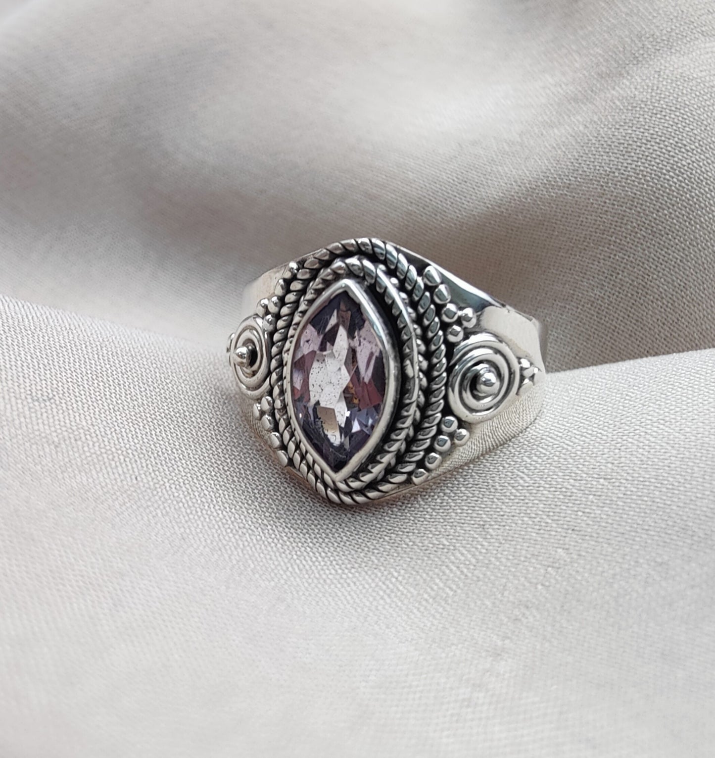 925 SOLID STERLING SILVER NATURAL AMETHYST FACETED CUT GEMSTONE HANDMADE RING, ALL SIZES AVAILABLE
