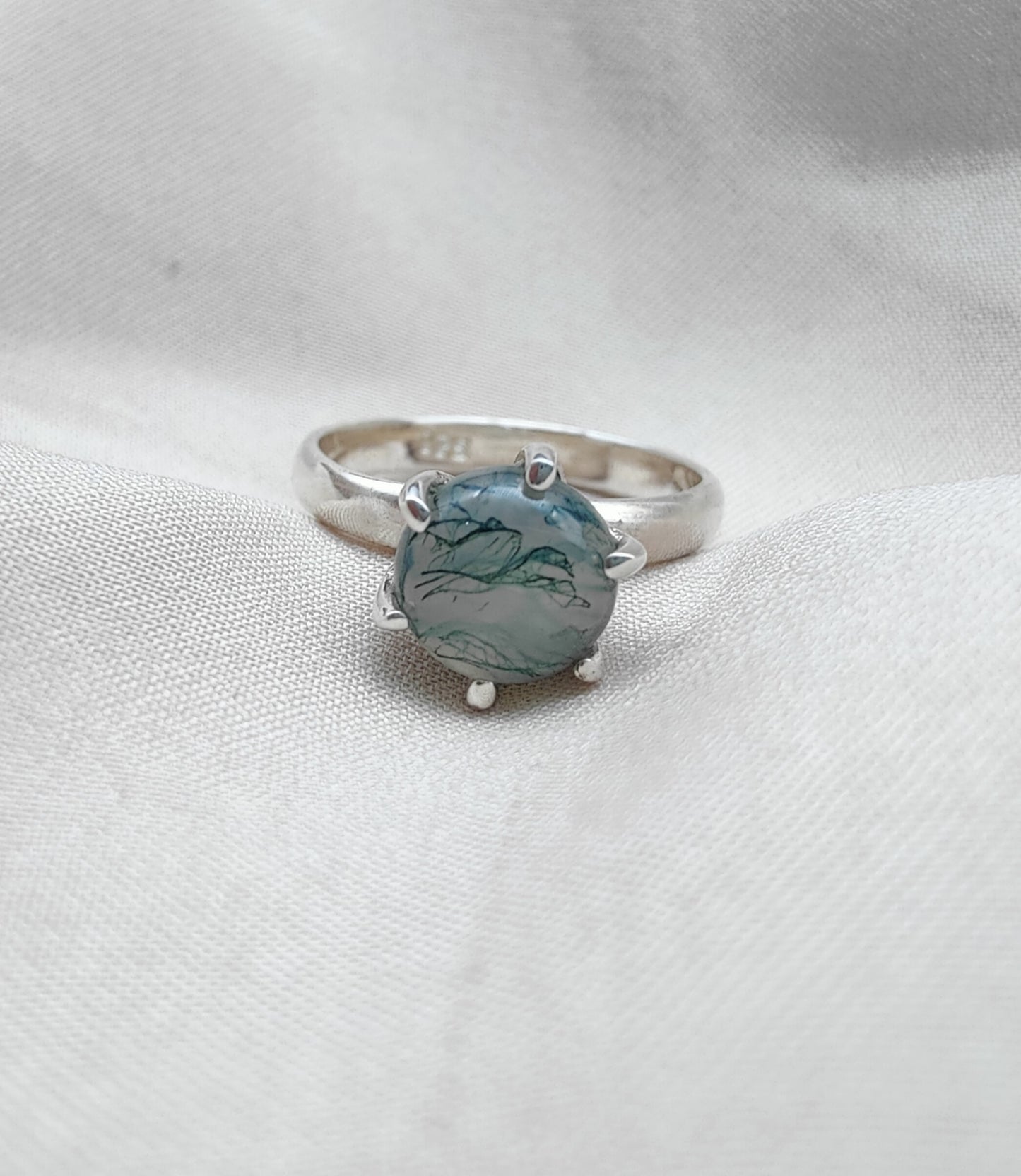 925 SOLID STERLING SILVER NATURAL MOSS AGATE GEMSTONE HANDMADE RING, ALL SIZES AVAILABLE