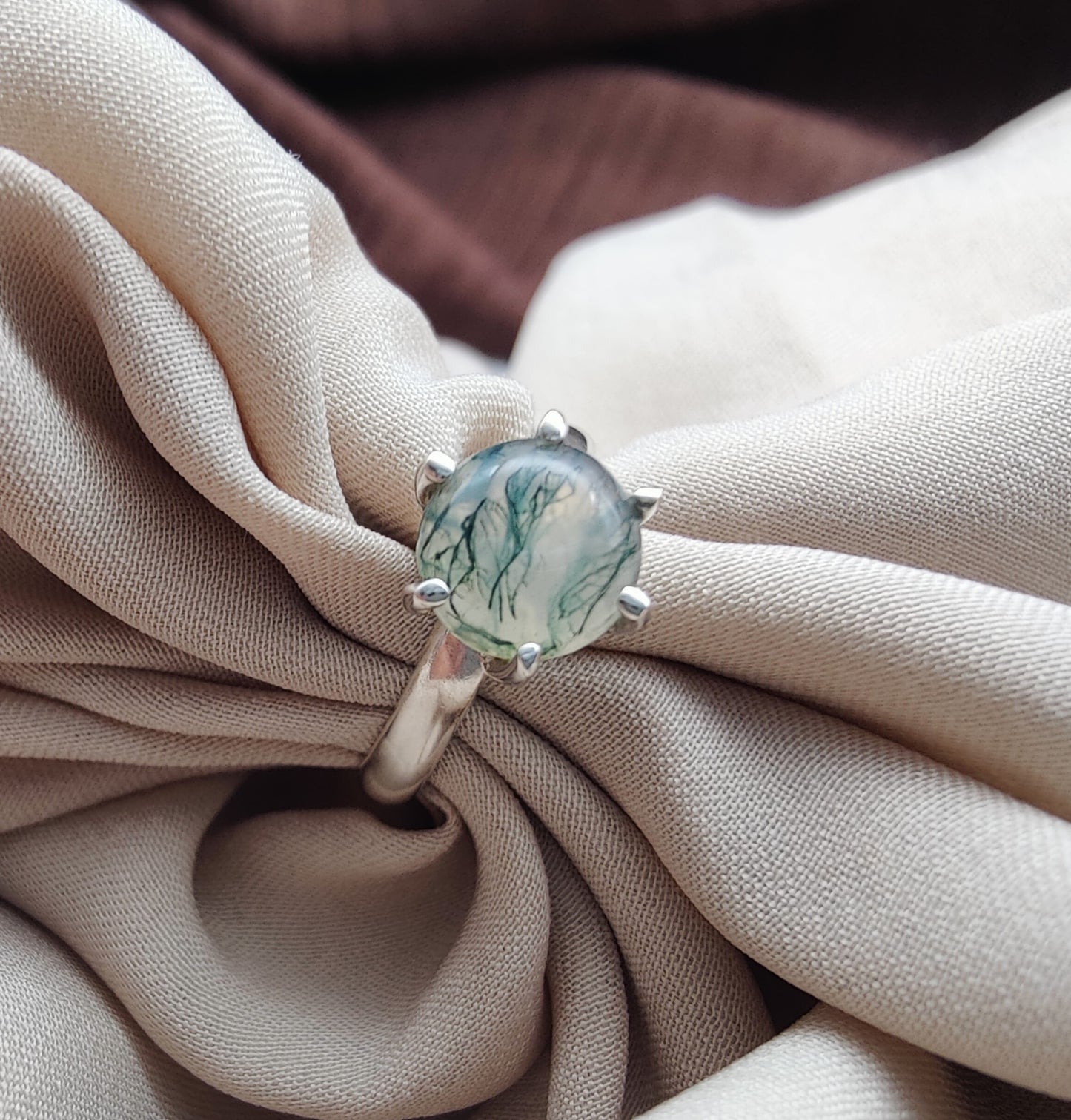 925 SOLID STERLING SILVER NATURAL MOSS AGATE GEMSTONE HANDMADE RING, ALL SIZES AVAILABLE
