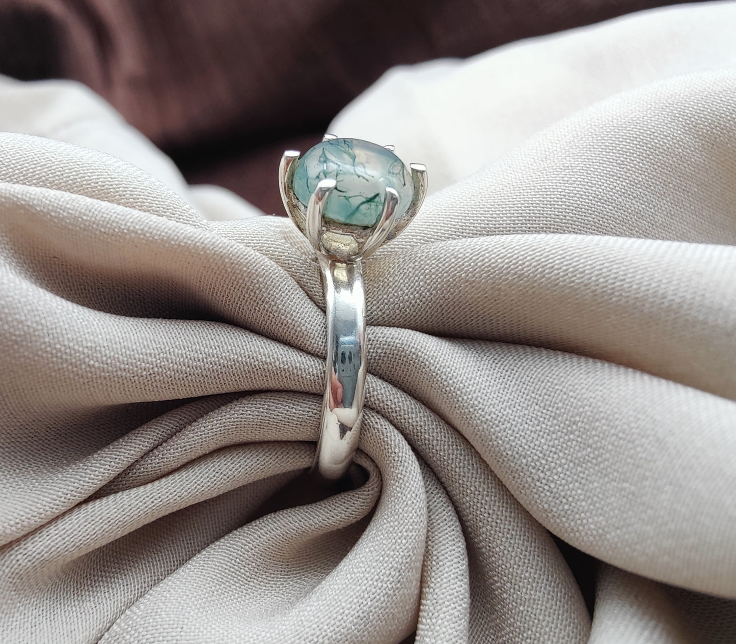 925 SOLID STERLING SILVER NATURAL MOSS AGATE GEMSTONE HANDMADE RING, ALL SIZES AVAILABLE